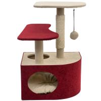 Когтеточка Домик ВЕЛЬВЕТ угловая со ступеньками джут беленый,вельвет 48*51*71см/83473бордо/Дарэленд