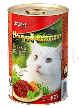 Корм для кошек Ночной охотник 415г ПАШТЕТ говядина Корм для кошек Ночной охотник 415г ПАШТЕТ говядина