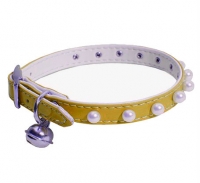 Ошейник синтетик 10мм двойной прошитый с жемчугом и бубенчиком желтый 30см/00210111-04/Каскад