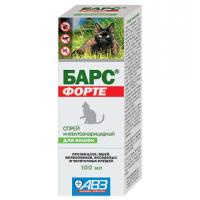 Спрей Барс Форте п/блох и п/клещей д/кошек 100мл/18шт/ВЗ736