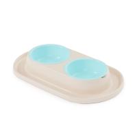 Миска двойная пластик 0,3л Мур мяу на подставке беж/9шт/М8494