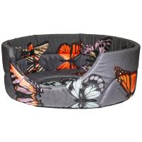 Лежанка овальная стеганая поролоновая хлопок БАБОЧКИ на сером 52*46*20см/DONBARON
