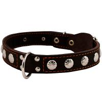 Ошейник кожа 35мм двойной с украшением и кольцом посередине 55-64см/00035043/Каскад/ Ошейник кожа 35мм двойной с украшением и кольцом посередине 55-64см/00035043/Каскад/