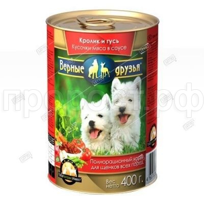 Корм для собак Верные друзья 415гр СОУС для щенков кролик/гусь Корм для собак Верные друзья 415гр СОУС для щенков кролик/гусь