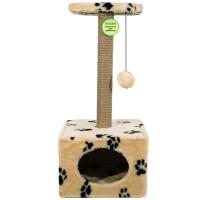 Когтеточка домик с полкой квадрат мех джут беж с игрушкой 35*35*77см/DONBARON Когтеточка домик с полкой квадрат мех джут беж с игрушкой 35*35*77см/DONBARON