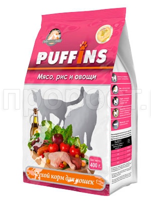 Корм для кошек Пуффинс 400г мясо/рис/овощи сухой Корм для кошек Пуффинс 400г мясо/рис/овощи сухой