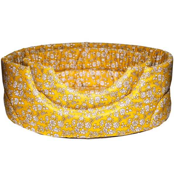 Лежанка овЛежанка овальная стеганая поролоновая хлопок Цветы на желтом 52*46*20см/DONBARON