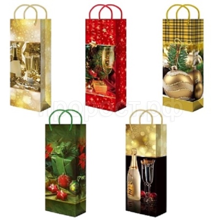 ПБР57890 Пакет подарочный НГ 12*36 микс ламинированный с шнуром /шт/