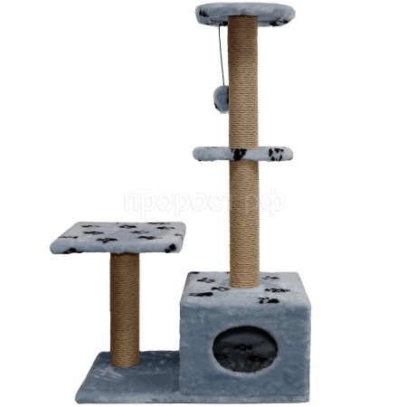 Когтеточка домик с 2-умя полками и домиком квадратная мех джут серый с игрушкой 114*66*38см/DONBARON Когтеточка домик с 2-умя полками и домиком квадратная мех джут серый с игрушкой 114*66*38см/DONBARON