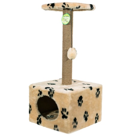 Когтеточка домик с полкой квадрат мех джут беж с игрушкой 35*35*77см/DONBARON Когтеточка домик с полкой квадрат мех джут беж с игрушкой 35*35*77см/DONBARON