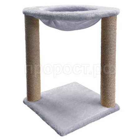 Когтеточка зверье мое столбик №3 с гамаком, джут серебро/86157 Когтеточка зверье мое столбик №3 с гамаком, джут серебро/86157