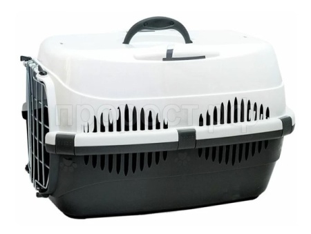 Переноска Спутник №2 ZooM с метал дверцей+наплечный ремень+мис до12кг 33*49*32см сер-бел/4094/