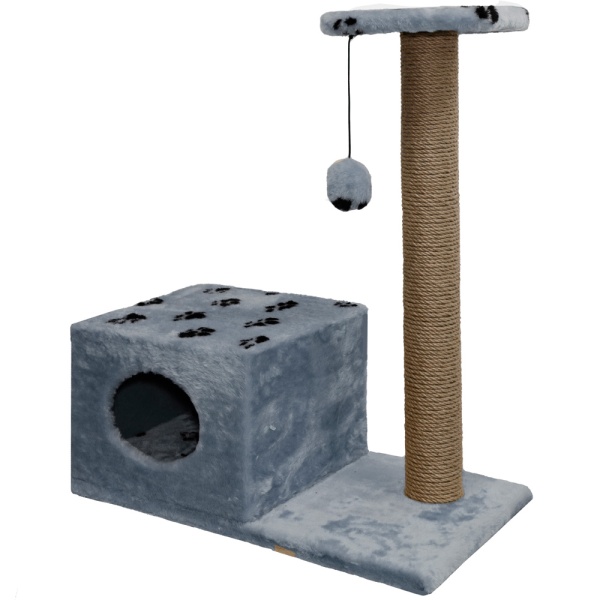 Когтеточка домик с полкой на основании квадратная мех джут серый с игрушкой 37*68*80см/DONBARON Когтеточка домик с полкой на основании квадратная мех джут серый с игрушкой 37*68*80см/DONBARON