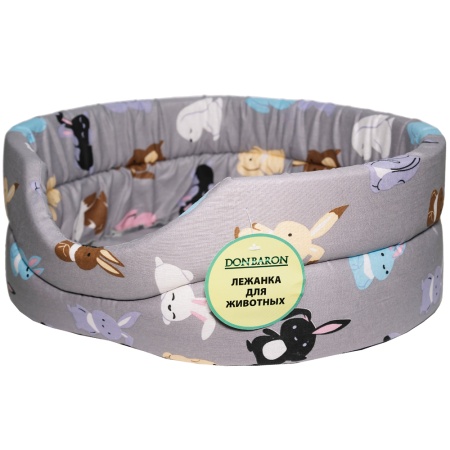 Лежанка овальная стеганая поролоновая хлопок ЗОО МИКС 42*34*18см/DONBARON