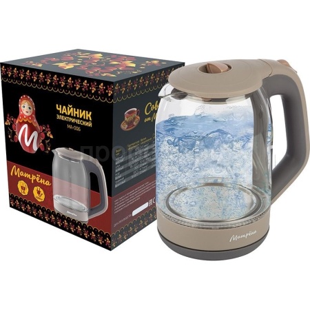 Чайник электр. 1,8л МАТРЕНА стекло МА-006 бежевый  