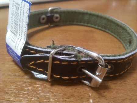 Ошейник кожа+брезент 20мм 2-х слойный Н/У 40-42см/40656