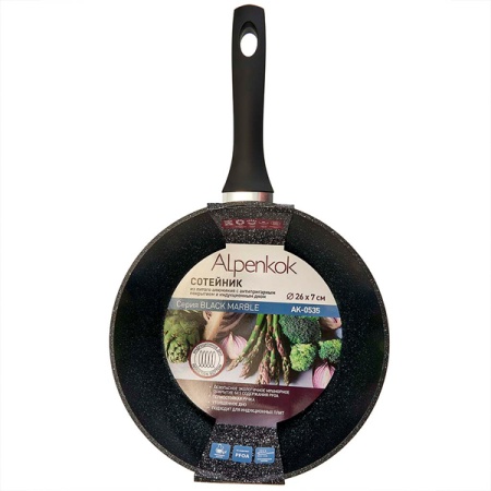 Сковорода-сотейник алюмин. D26см Black Marble антиприг.покрытие, инд.дно AK-0535 /6шт/ Alpenkok